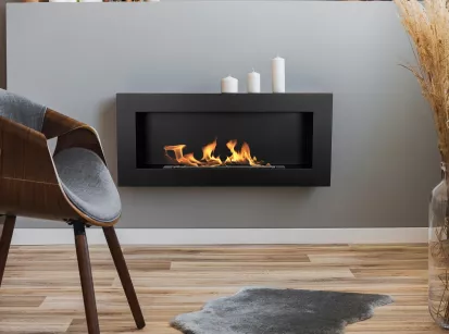 Wall-Mounted Bioethanol Fireplace – 900×400 mm BOX, Textured Matte Black