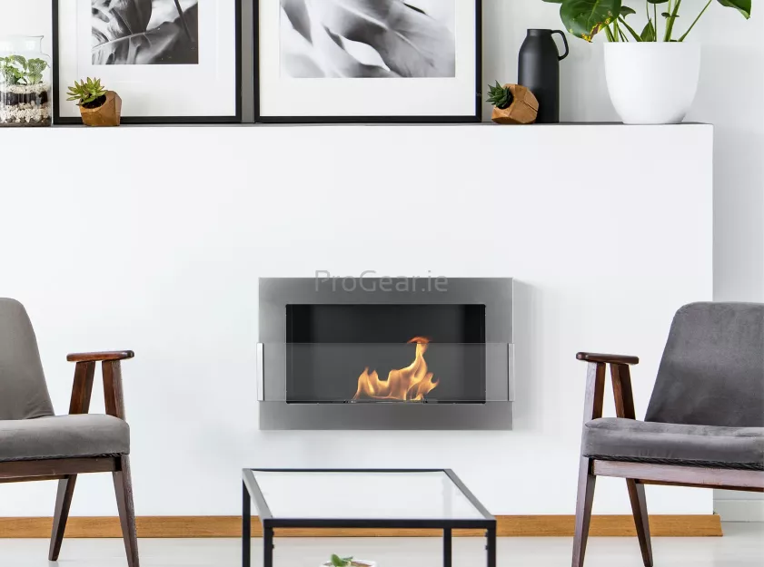 Wall-Mounted Bioethanol Fireplace – 650×400 mm, Inox