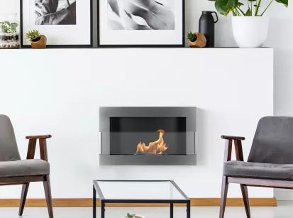 Wall-Mounted Bioethanol Fireplace – 650×400 mm, Inox