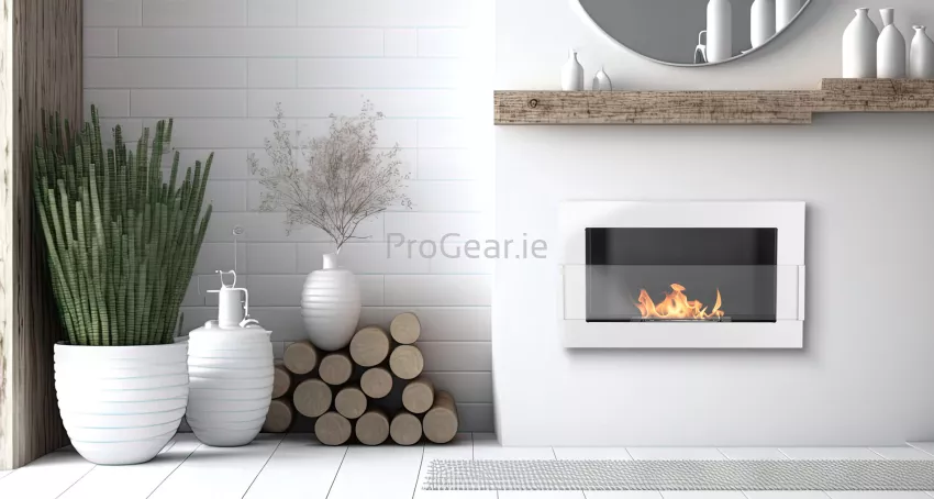 Wall-Mounted Bioethanol Fireplace – 650×400 mm, Glossy White Finish