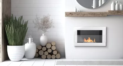 Wall-Mounted Bioethanol Fireplace – 650×400 mm, Glossy White Finish