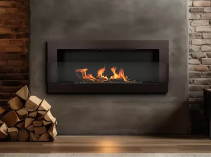 Wall-Mounted Bioethanol Fireplace – 650×400 mm, Matte Textured Bronze Finish