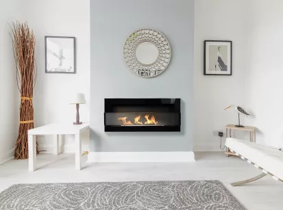 Wall-Mounted Bioethanol Fireplace – 900×400 mm, Glossy Black with Glass