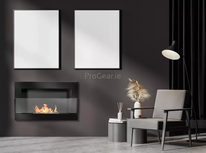 Wall-Mounted Bioethanol Fireplace with Glass – 650x400 mm, Glossy Black Finish