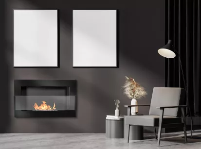 Wall-Mounted Bioethanol Fireplace with Glass – 650x400 mm, Glossy Black Finish