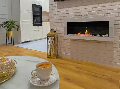 Wall-Mounted Bioethanol Fireplace – 900×400 mm, Glossy White with Glass
